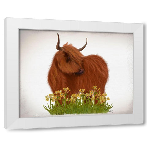 Highland Cow, Daffodil White Modern Wood Framed Art Print by Fab Funky
