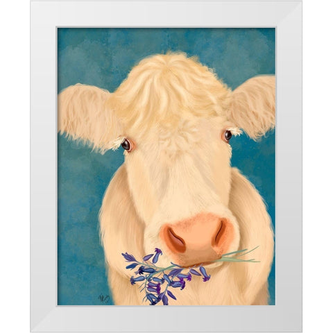 Cow Cream, Bluebells White Modern Wood Framed Art Print by Fab Funky