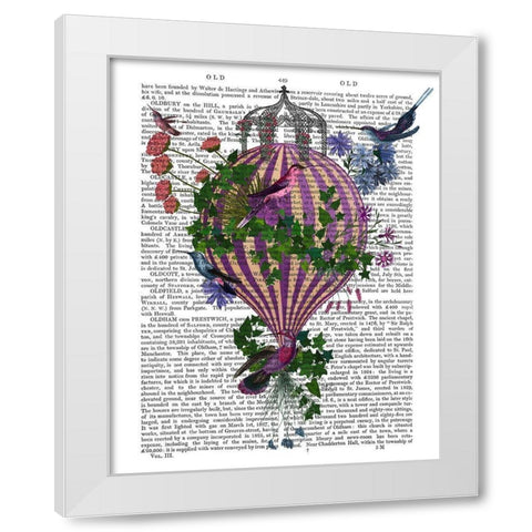 Bird Balloon 1 Book Print White Modern Wood Framed Art Print by Fab Funky