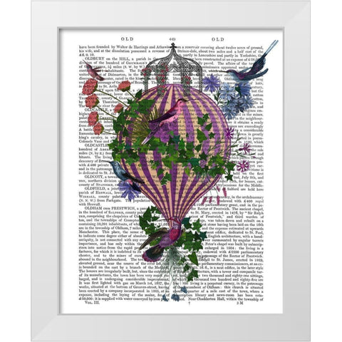 Bird Balloon 1 Book Print White Modern Wood Framed Art Print by Fab Funky