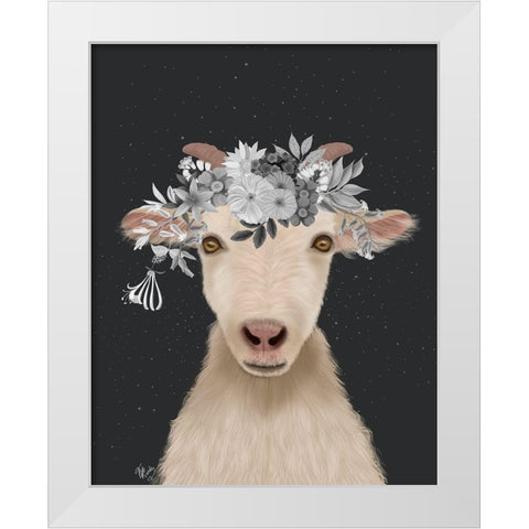 Goat 1, White Flowers White Modern Wood Framed Art Print by Fab Funky