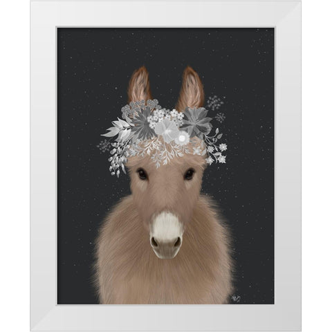 Donkey White Flowers White Modern Wood Framed Art Print by Fab Funky