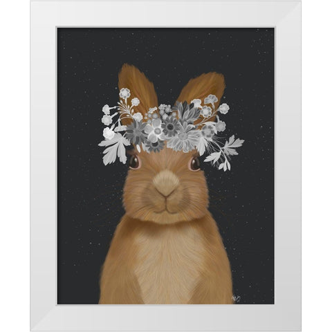 Rabbit, White Flowers White Modern Wood Framed Art Print by Fab Funky