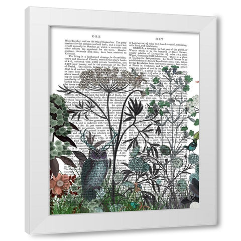 Wildflower Bloom, Owl Book Print White Modern Wood Framed Art Print by Fab Funky