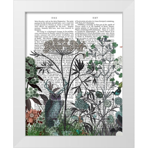 Wildflower Bloom, Owl Book Print White Modern Wood Framed Art Print by Fab Funky