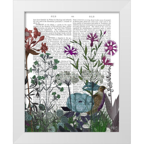 Wildflower Bloom, Partridge Book Print White Modern Wood Framed Art Print by Fab Funky