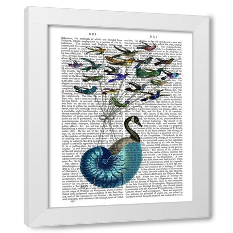 Goose Hot Air Balloon Book Print White Modern Wood Framed Art Print by Fab Funky