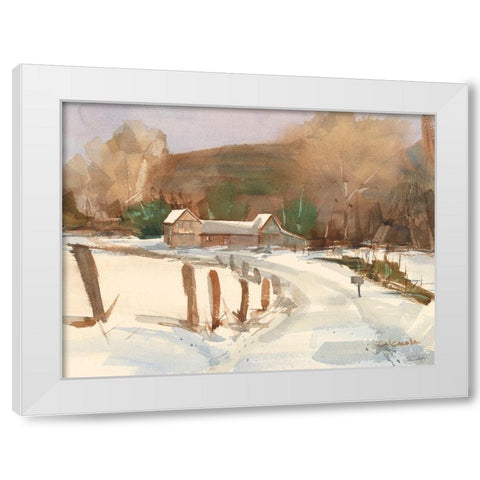 Connecticut Barns in Winter White Modern Wood Framed Art Print by Calcasola, Stephen