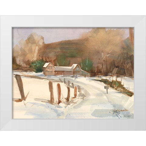 Connecticut Barns in Winter White Modern Wood Framed Art Print by Calcasola, Stephen
