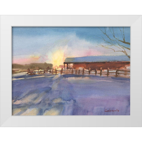 Long Barn at Sunset White Modern Wood Framed Art Print by Calcasola, Stephen