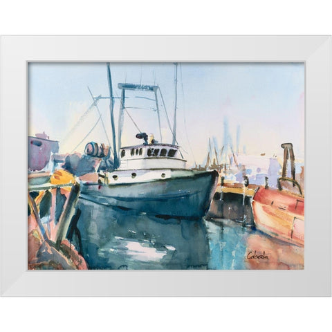 Point Judith Rhode Island Harbor White Modern Wood Framed Art Print by Calcasola, Stephen