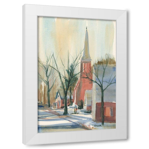New England Main Street White Modern Wood Framed Art Print by Calcasola, Stephen