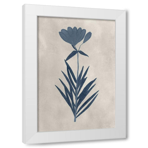 Navy Pressed Flowers I White Modern Wood Framed Art Print by Vision Studio