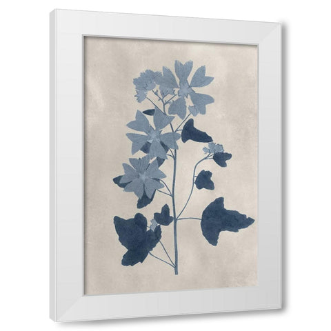 Navy Pressed Flowers VII White Modern Wood Framed Art Print by Vision Studio