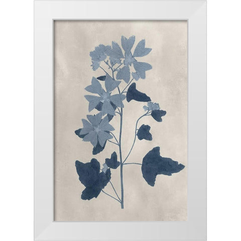 Navy Pressed Flowers VII White Modern Wood Framed Art Print by Vision Studio