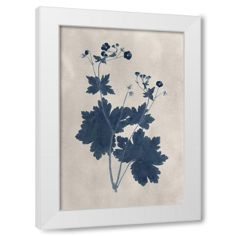 Navy Pressed Flowers VIII White Modern Wood Framed Art Print by Vision Studio