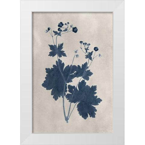 Navy Pressed Flowers VIII White Modern Wood Framed Art Print by Vision Studio