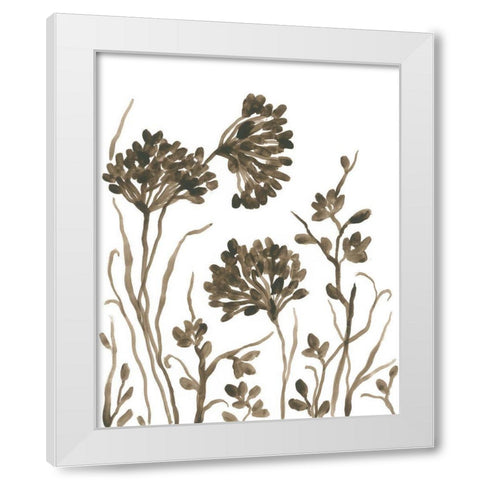 Sepia Petal Silhouettes I White Modern Wood Framed Art Print by Vess, June Erica