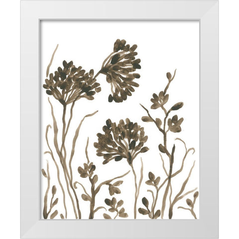 Sepia Petal Silhouettes I White Modern Wood Framed Art Print by Vess, June Erica