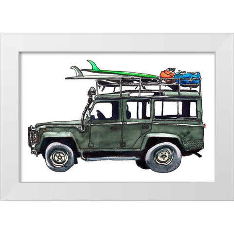 Surf Jeep White Modern Wood Framed Art Print by McCreery, Paul