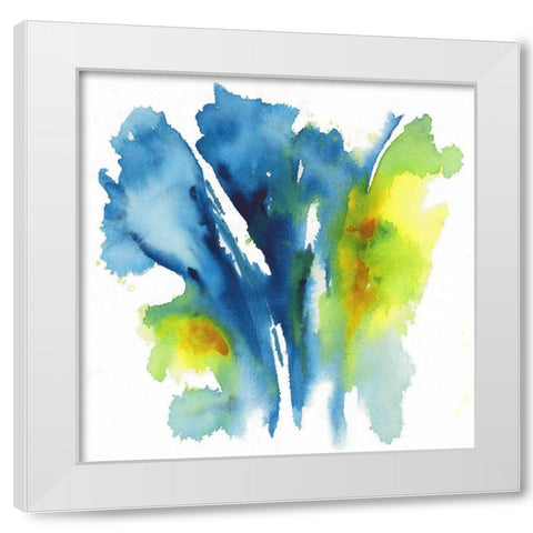 Neon Floral Blue White Modern Wood Framed Art Print by Combs, Joyce
