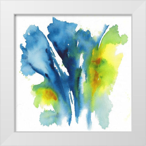 Neon Floral Blue White Modern Wood Framed Art Print by Combs, Joyce