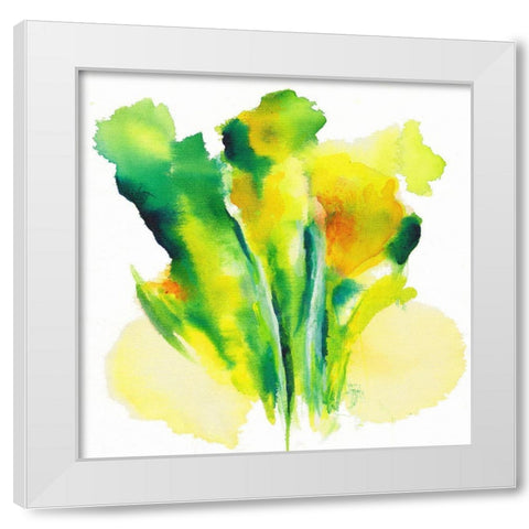 Neon Floral Green White Modern Wood Framed Art Print by Combs, Joyce