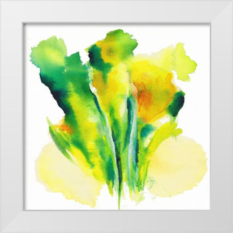 Neon Floral Green White Modern Wood Framed Art Print by Combs, Joyce