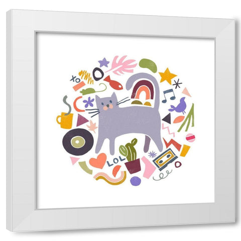 Cool Cats I White Modern Wood Framed Art Print by Vess, June Erica