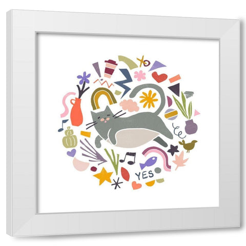 Cool Cats III White Modern Wood Framed Art Print by Vess, June Erica