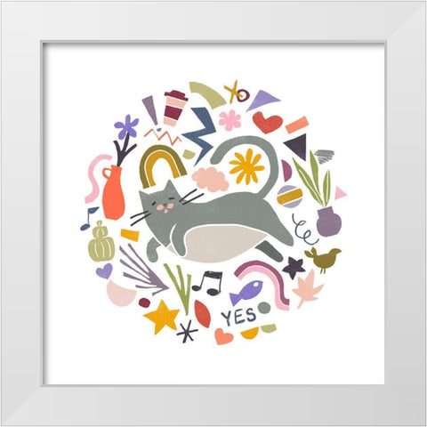 Cool Cats III White Modern Wood Framed Art Print by Vess, June Erica