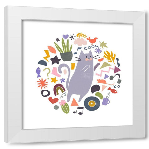 Cool Cats IV White Modern Wood Framed Art Print by Vess, June Erica