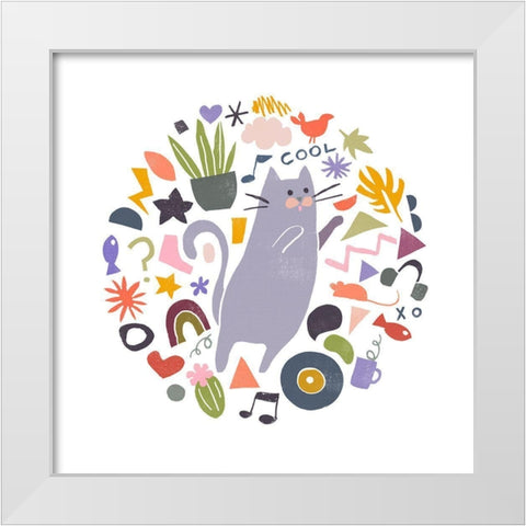 Cool Cats IV White Modern Wood Framed Art Print by Vess, June Erica