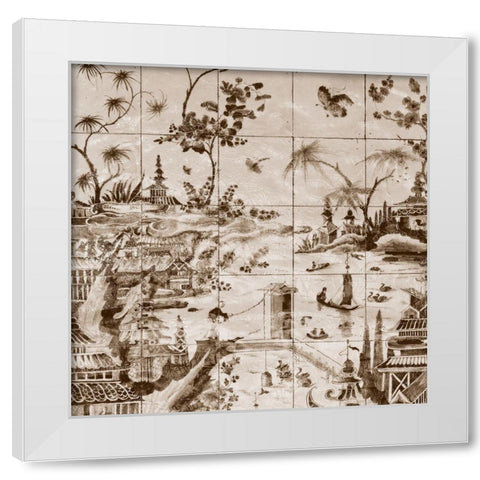 Sepia Delft Tiles I White Modern Wood Framed Art Print by Unknown