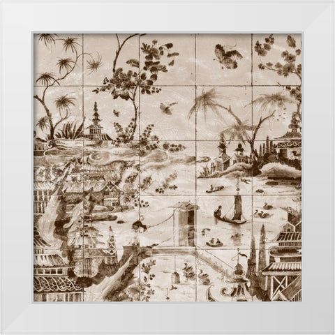 Sepia Delft Tiles I White Modern Wood Framed Art Print by Unknown