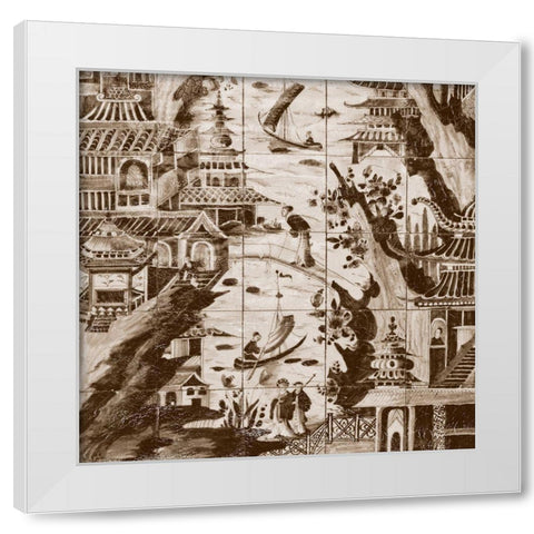 Sepia Delft Tiles II White Modern Wood Framed Art Print by Unknown