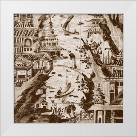 Sepia Delft Tiles II White Modern Wood Framed Art Print by Unknown