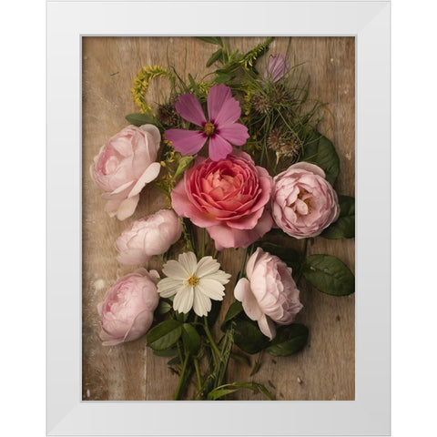 Rosy Posy White Modern Wood Framed Art Print by McLean, Leah