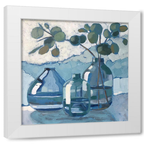 Eucalyptus in Blue Glassware White Modern Wood Framed Art Print by Riger, Sue