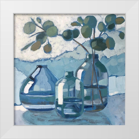 Eucalyptus in Blue Glassware White Modern Wood Framed Art Print by Riger, Sue