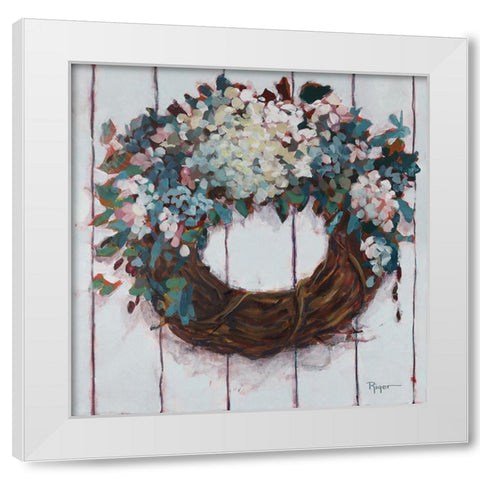 Welcoming Gate Wreath White Modern Wood Framed Art Print by Riger, Sue