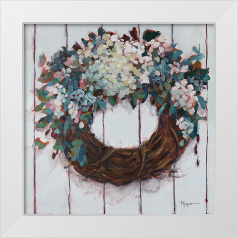 Welcoming Gate Wreath White Modern Wood Framed Art Print by Riger, Sue