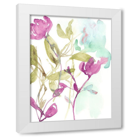 Fuchsia And Olive Bouquet I White Modern Wood Framed Art Print by Goldberger, Jennifer