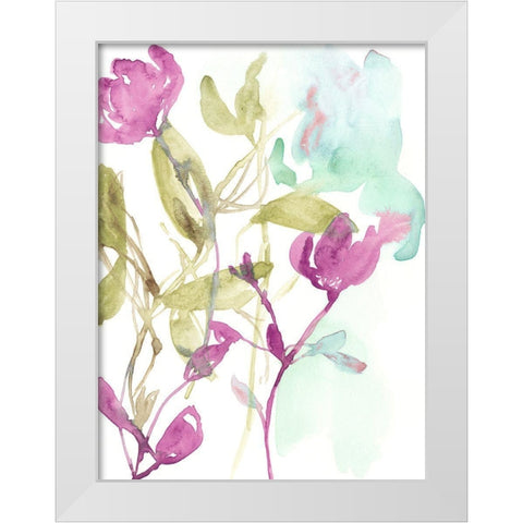 Fuchsia And Olive Bouquet I White Modern Wood Framed Art Print by Goldberger, Jennifer