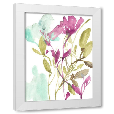 Fuchsia And Olive Bouquet II White Modern Wood Framed Art Print by Goldberger, Jennifer