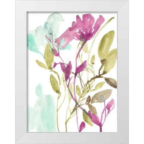 Fuchsia And Olive Bouquet II White Modern Wood Framed Art Print by Goldberger, Jennifer