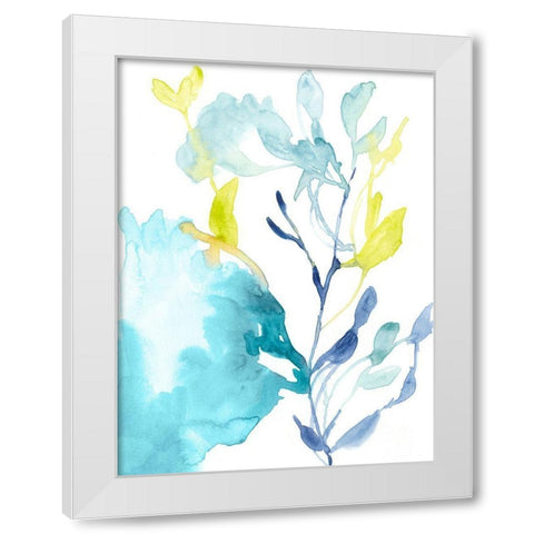 Turquoise Bloom I White Modern Wood Framed Art Print by Goldberger, Jennifer