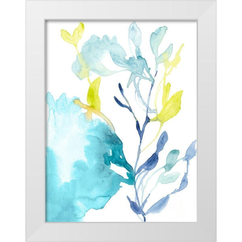 Turquoise Bloom I White Modern Wood Framed Art Print by Goldberger, Jennifer