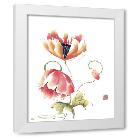 Pop Goes the Poppy White Modern Wood Framed Art Print by Rae, Nan