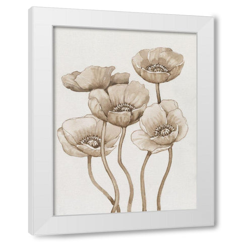 Poppies in Sepia I White Modern Wood Framed Art Print by OToole, Tim
